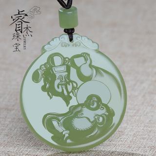 睿杰珠宝新品和田玉弥勒佛吊坠女玉佛笑佛玉坠财神玉佩晴水财富双全