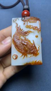 精品和田玉手把牌 鳌鱼独角鱼跃龙门俏色巧雕肉质细腻喜欢的大哥来直
