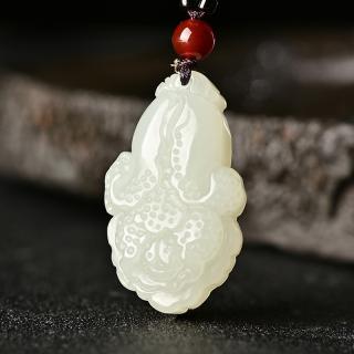 菩本 天然新疆和田玉百财挂件白玉白菜聚财项链吊坠情侣款 碧玉
