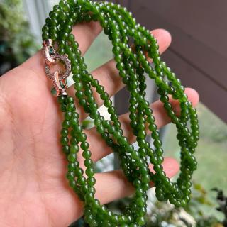 扭扭链阳绿辣绿项链和田玉小米珠菠菜绿正阳绿项麻花项链女款